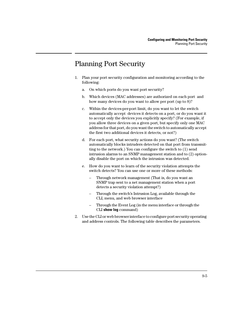 Planning port security, Planning port security -5 | HP 2600 Series User Manual | Page 235 / 306