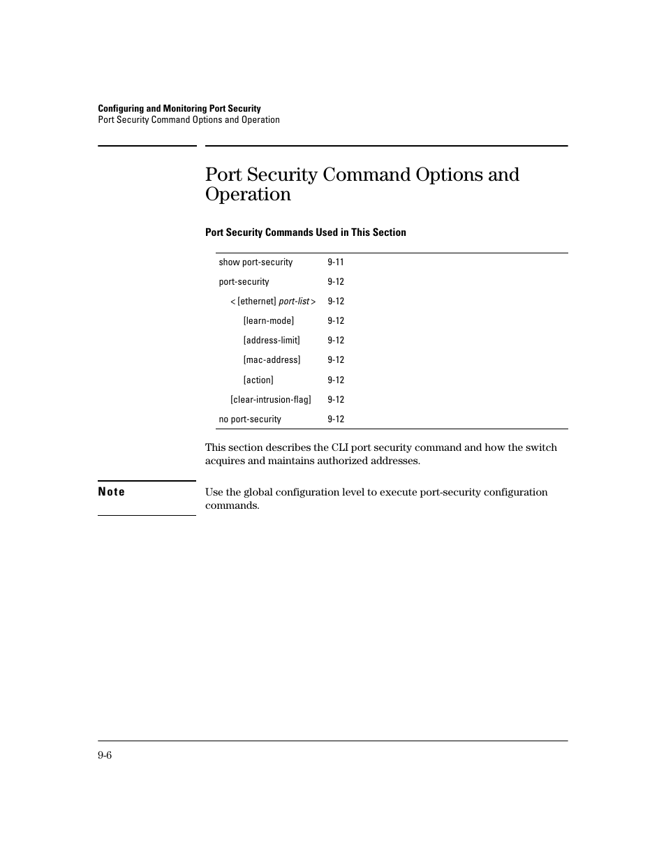 Port security command options and operation, Port security command options and operation -6 | HP 2600 Series User Manual | Page 236 / 306