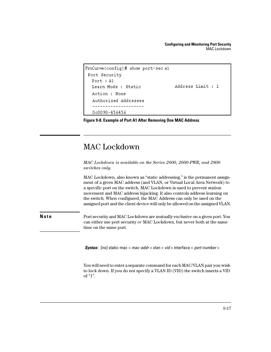 Mac lockdown, Mac lockdown -17 | HP 2600 Series User Manual | Page 247 / 306