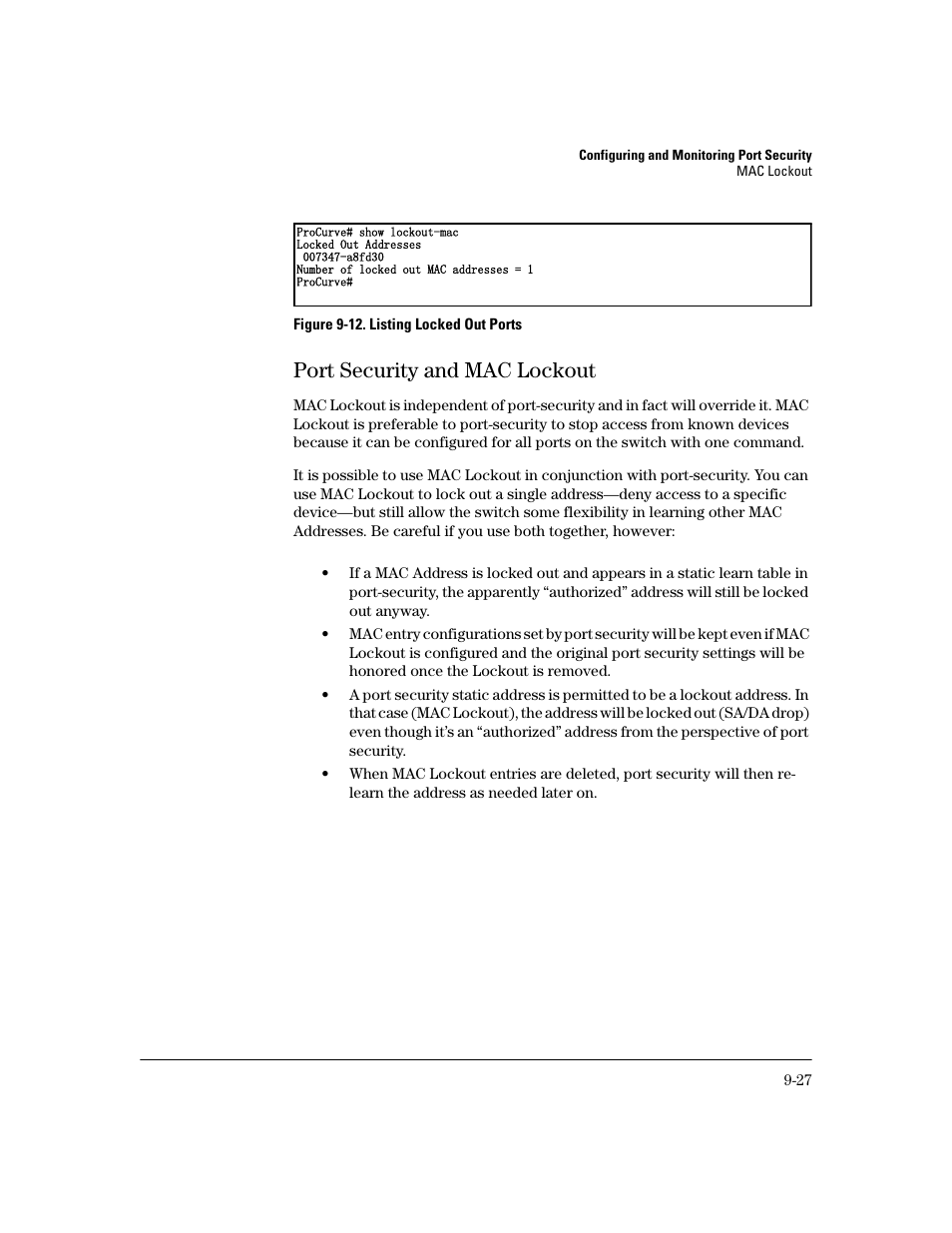 Port security and mac lockout, Port security and mac lockout -27 | HP 2600 Series User Manual | Page 257 / 306