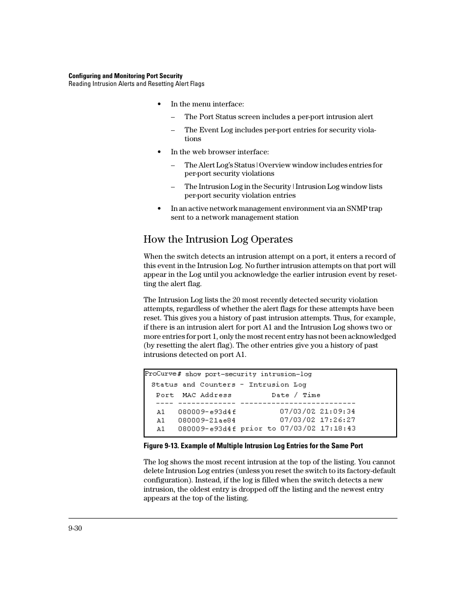 How the intrusion log operates, How the intrusion log operates -30 | HP 2600 Series User Manual | Page 260 / 306