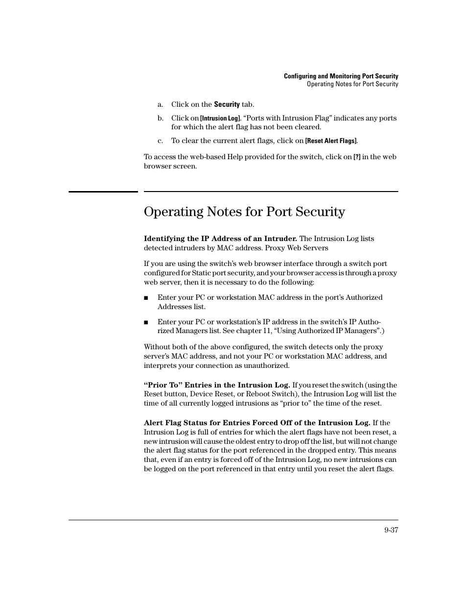 Operating notes for port security, Operating notes for port security -37 | HP 2600 Series User Manual | Page 267 / 306