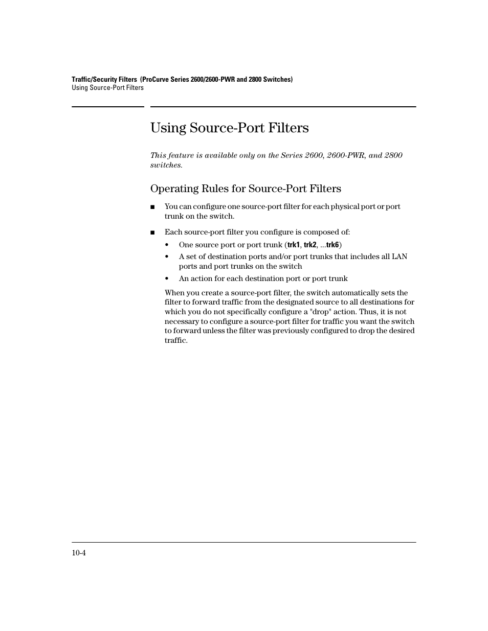 Using source-port filters, Operating rules for source-port filters, Using source-port filters -4 | Operating rules for source-port filters -4 | HP 2600 Series User Manual | Page 272 / 306
