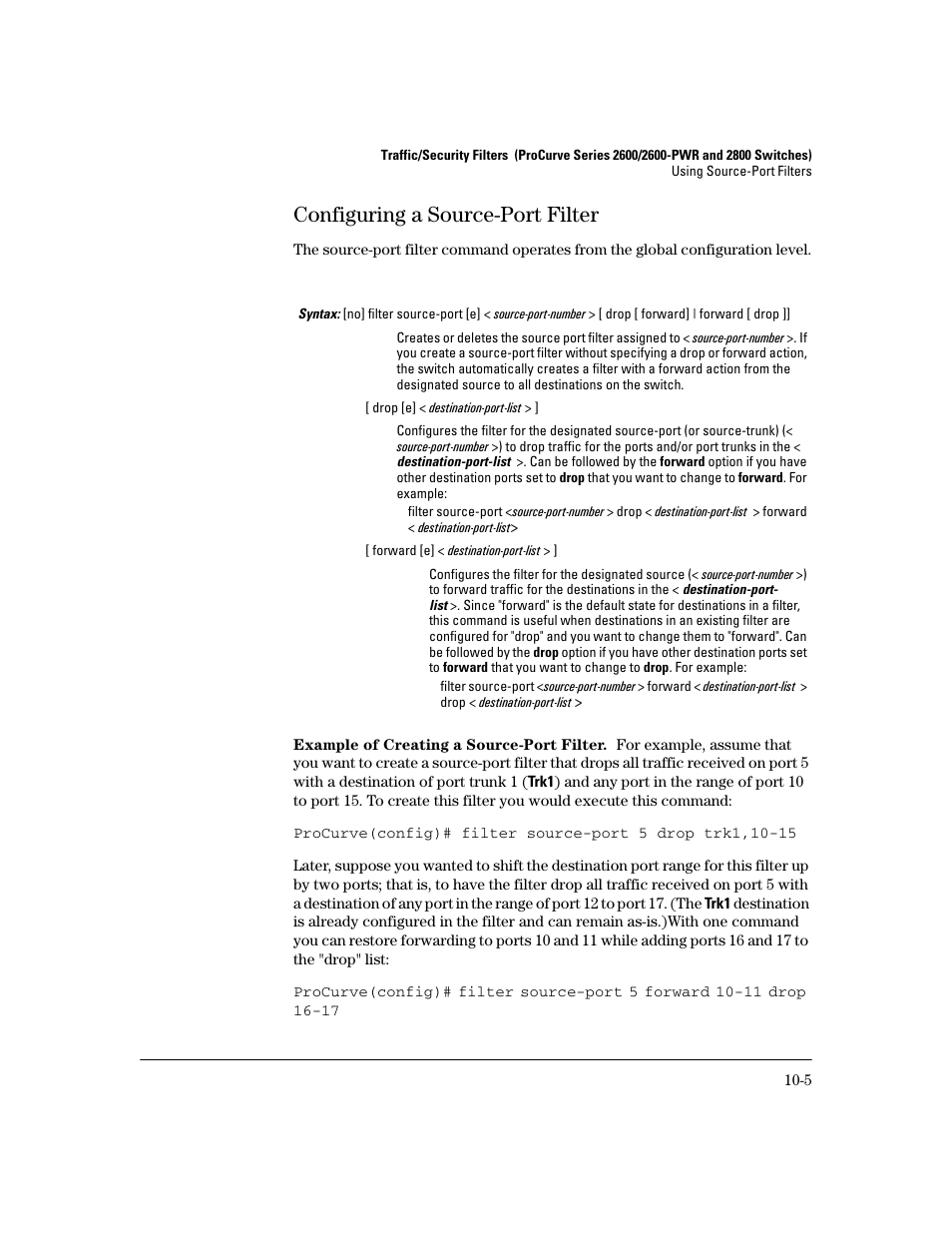 Configuring a source-port filter, Configuring a source-port filter -5 | HP 2600 Series User Manual | Page 273 / 306