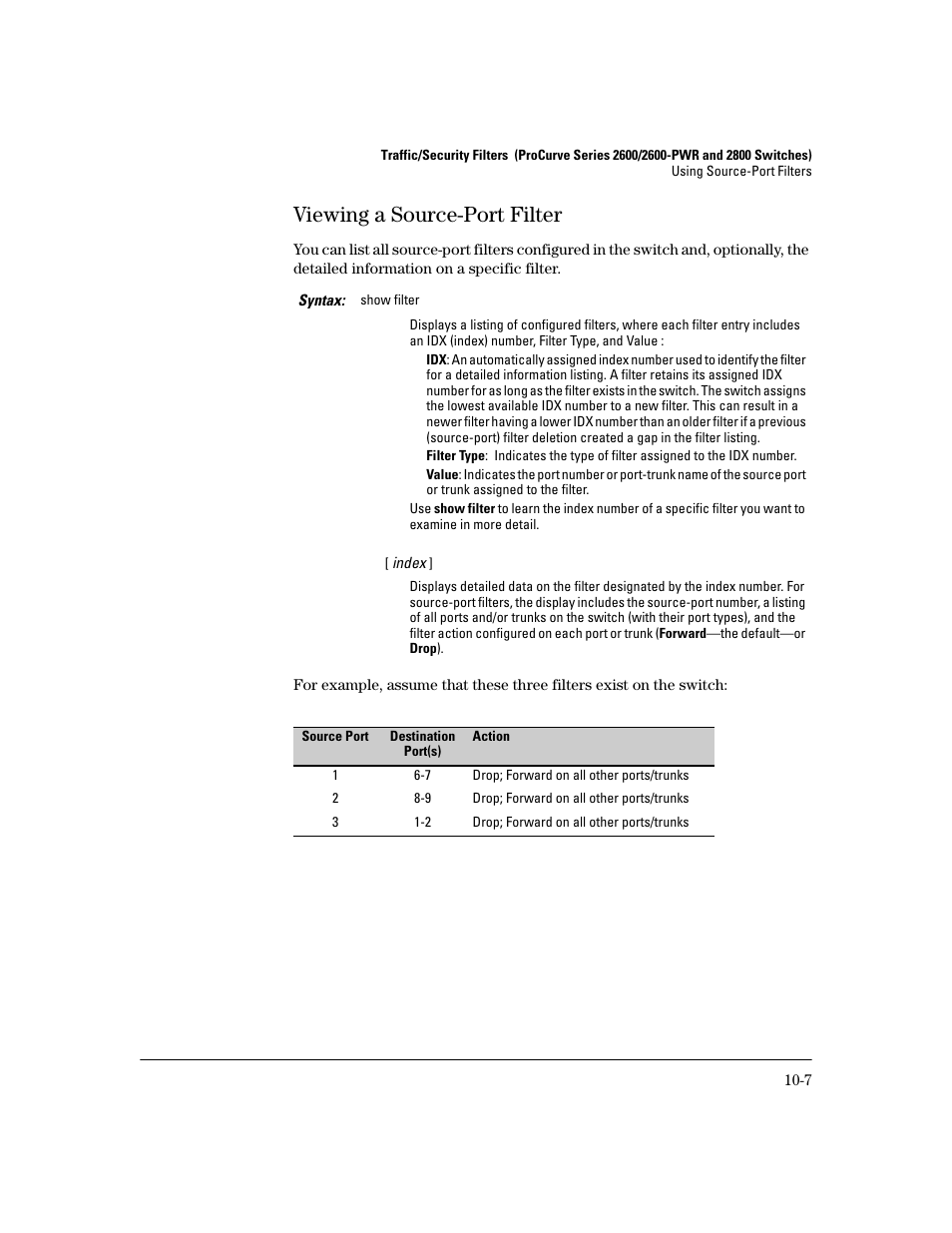 Viewing a source-port filter, Viewing a source-port filter -7 | HP 2600 Series User Manual | Page 275 / 306