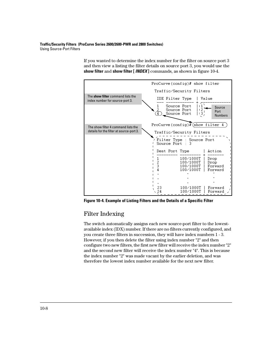 Filter indexing, Filter indexing -8 | HP 2600 Series User Manual | Page 276 / 306