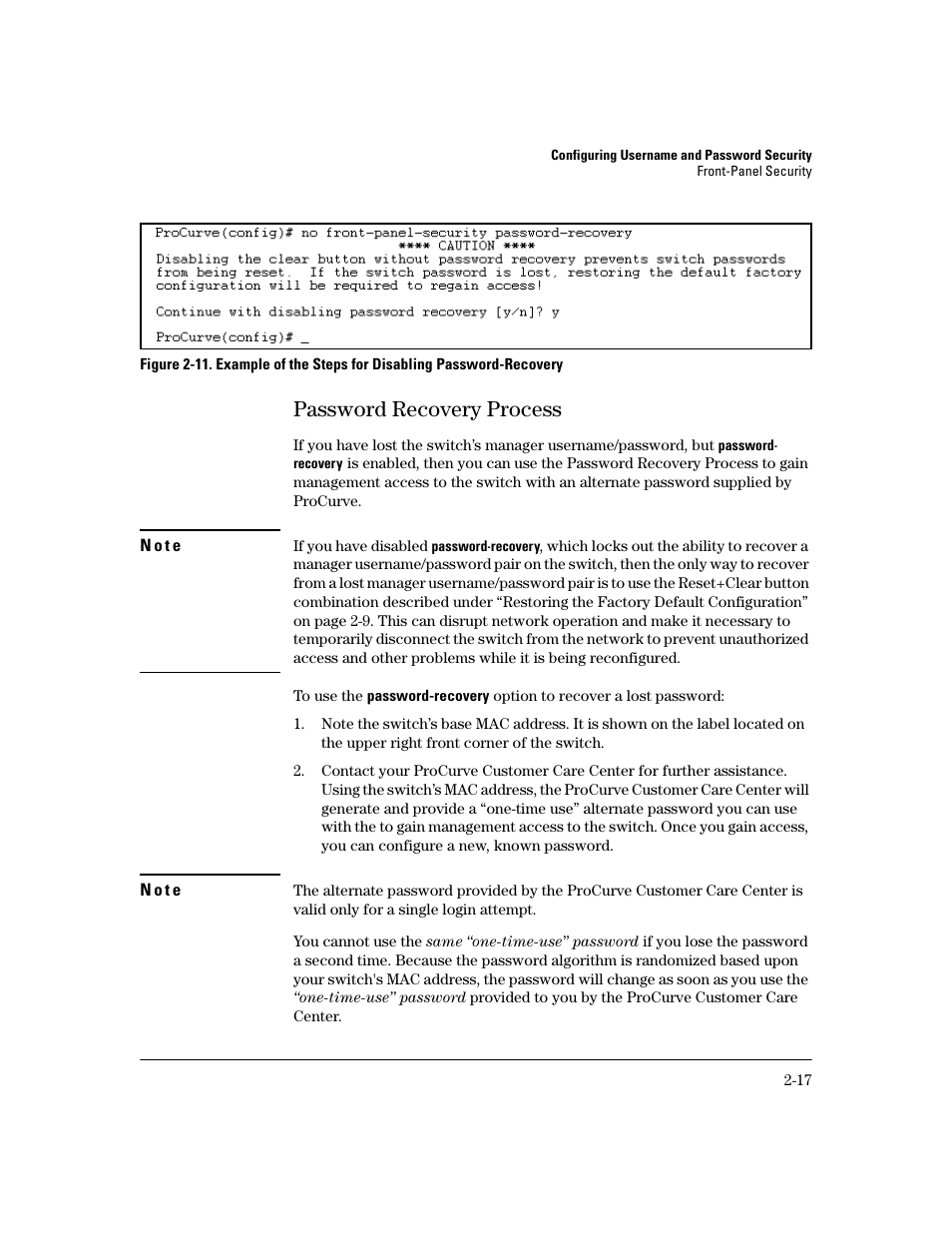 Password recovery process, Password recovery process -17 | HP 2600 Series User Manual | Page 43 / 306