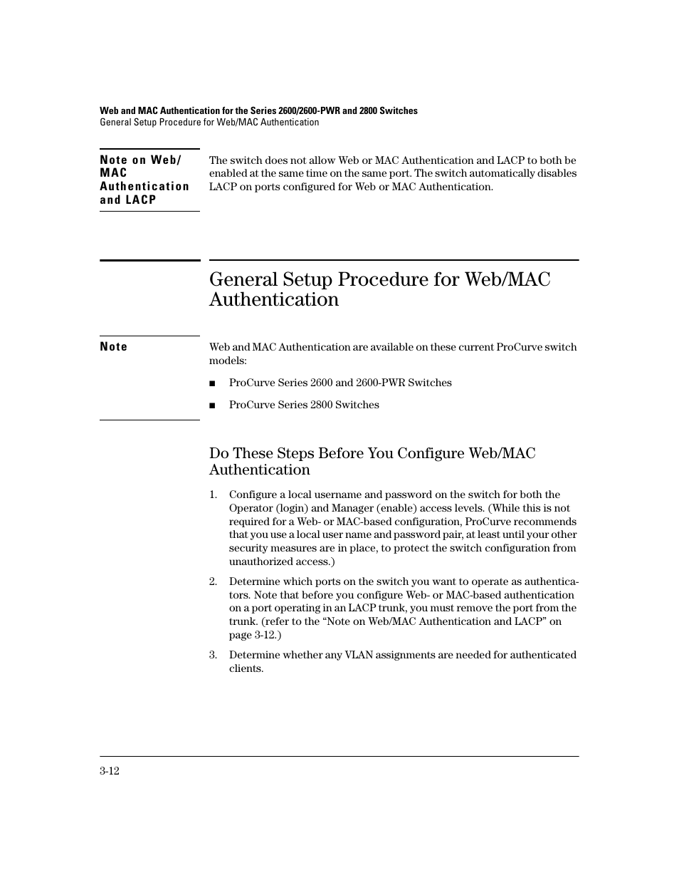 General setup procedure for web/mac authentication | HP 2600 Series User Manual | Page 56 / 306