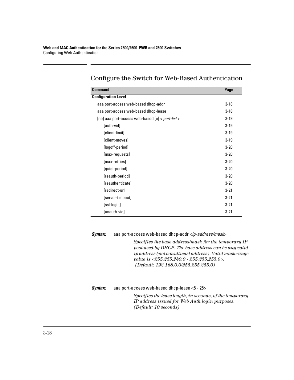 Configure the switch for web-based authentication | HP 2600 Series User Manual | Page 62 / 306