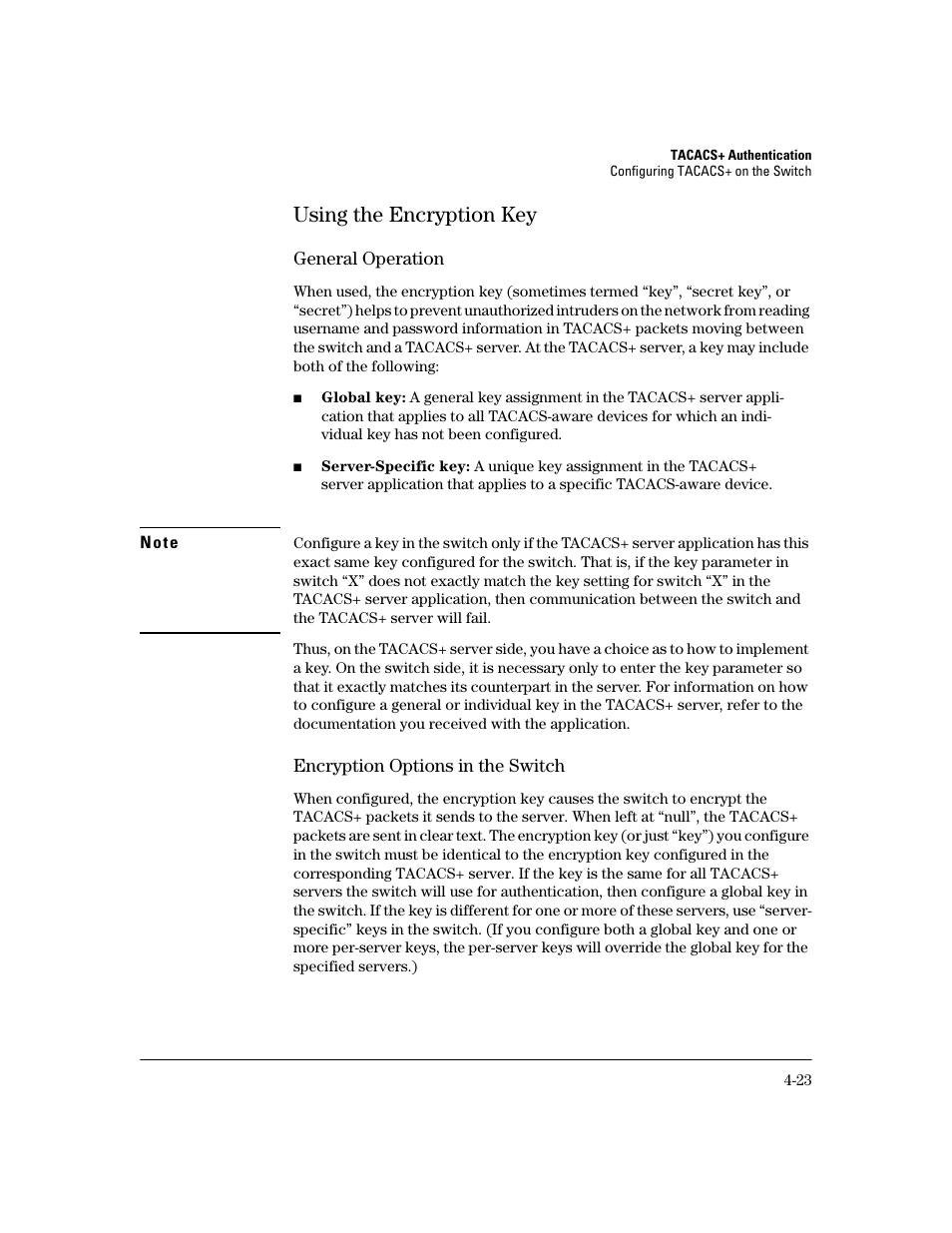 Using the encryption key, General operation, Encryption options in the switch | Using the encryption key -23 | HP 2600 Series User Manual | Page 97 / 306