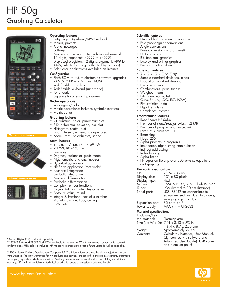 Hp 50g, Graphing calculator | HP 50g Graphing Calculator User Manual | Page 2 / 2