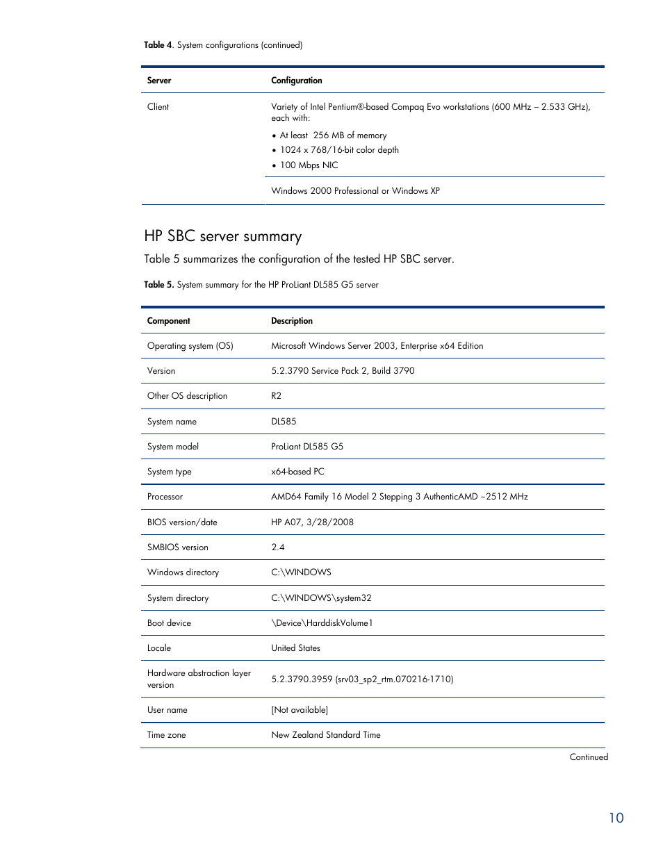 Hp sbc server summary | HP ProLiant DL585 G5 User Manual | Page 10 / 19