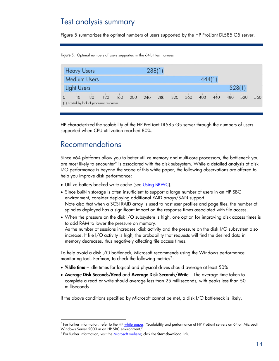 Test analysis summary, Recommendations | HP ProLiant DL585 G5 User Manual | Page 14 / 19