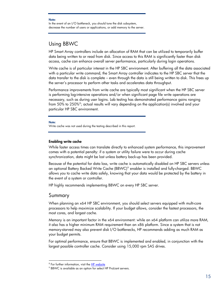 Using bbwc, Enabling write cache, Summary | E (see | HP ProLiant DL585 G5 User Manual | Page 15 / 19