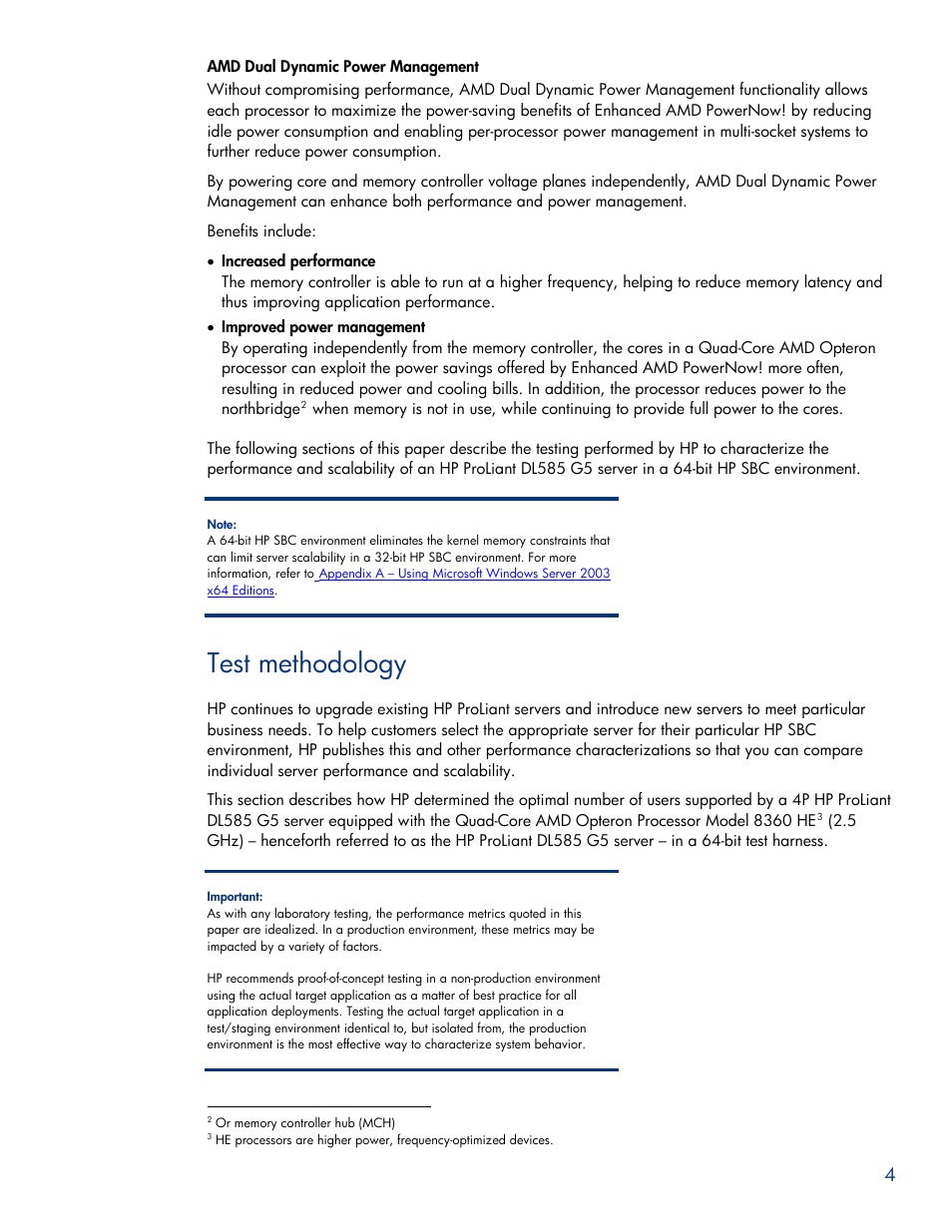 Amd dual dynamic power management, Test methodology | HP ProLiant DL585 G5 User Manual | Page 4 / 19