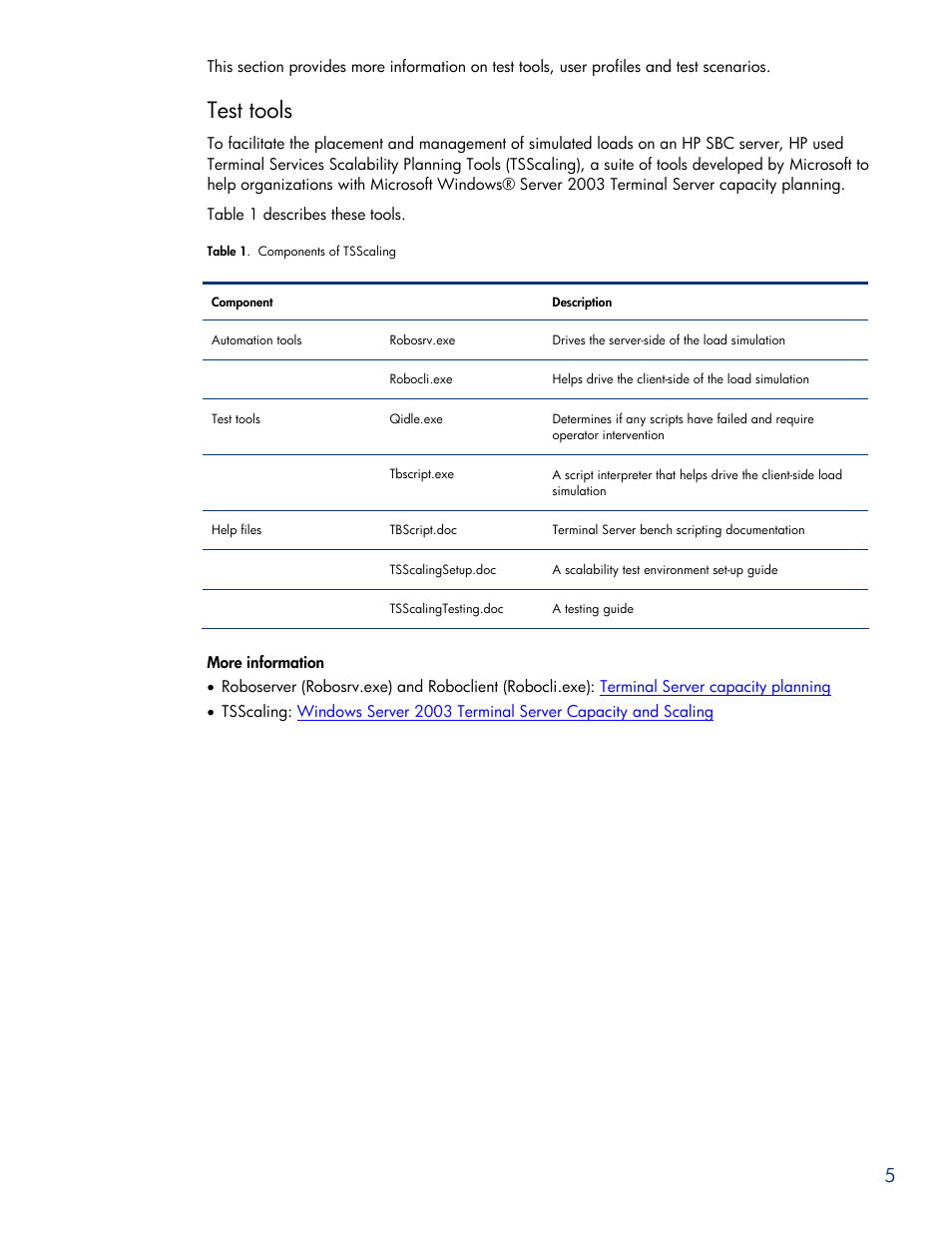 Test tools, More information | HP ProLiant DL585 G5 User Manual | Page 5 / 19