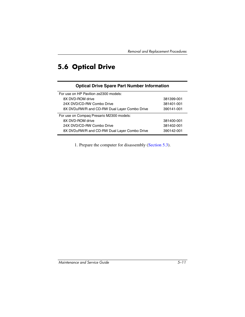 6 optical drive, 6 optical drive –11, Optical drive | HP ze2300 User Manual | Page 111 / 239