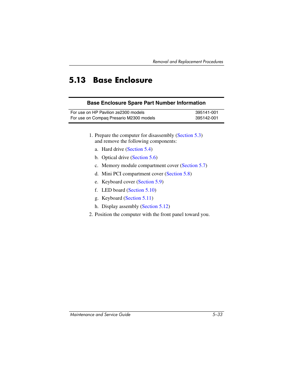 13 base enclosure, 13 base enclosure –33, Base enclosure | HP ze2300 User Manual | Page 133 / 239