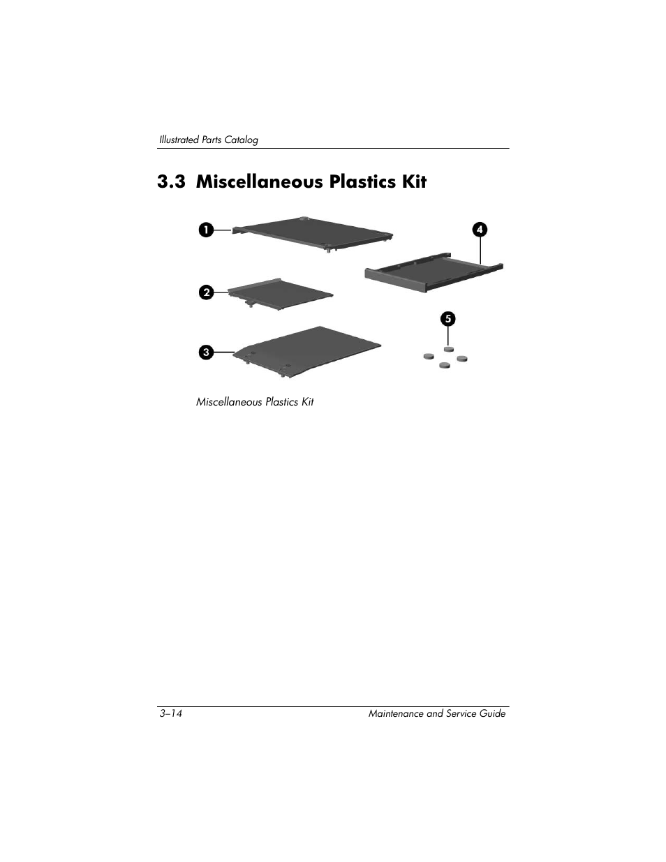 3 miscellaneous plastics kit, 3 miscellaneous plastics kit –14 | HP ze2300 User Manual | Page 80 / 239