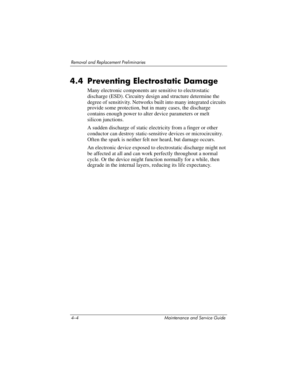 4 preventing electrostatic damage, 4 preventing electrostatic damage –4 | HP ze2300 User Manual | Page 96 / 239