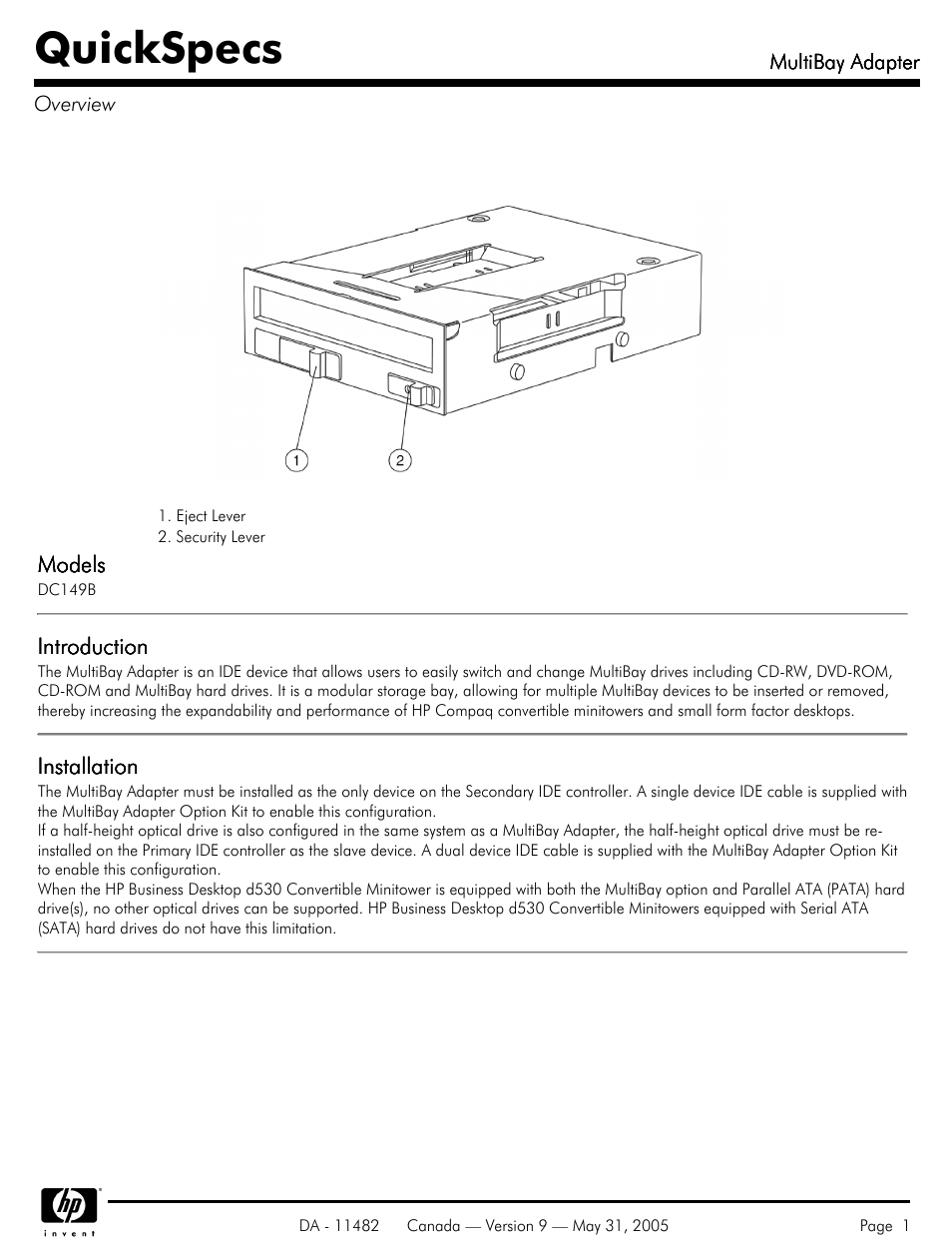 HP DC149B User Manual | 3 pages