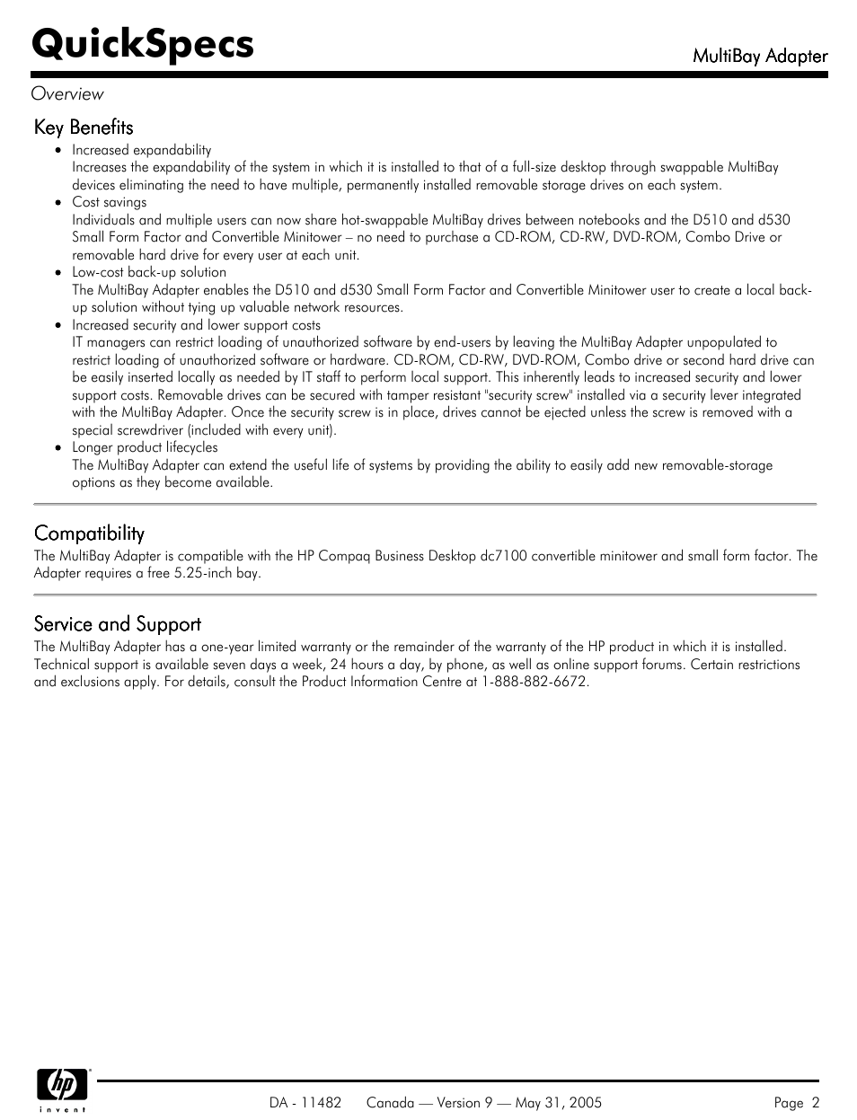 Quickspecs | HP DC149B User Manual | Page 2 / 3