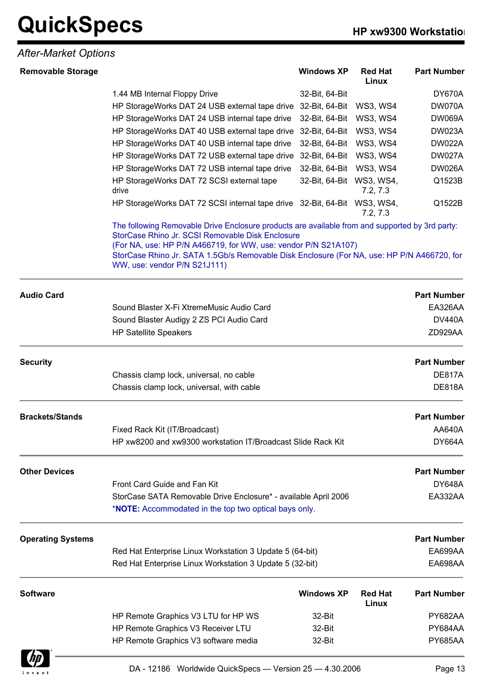 Quickspecs, Hp xw9300 workstation after-market options | HP XW9300 User Manual | Page 13 / 75