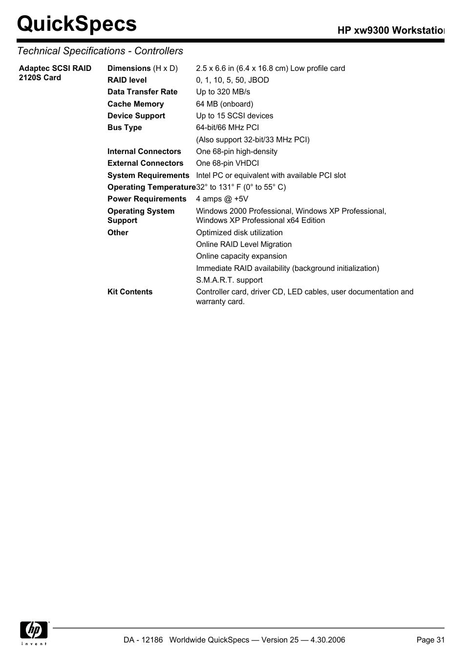Quickspecs | HP XW9300 User Manual | Page 31 / 75