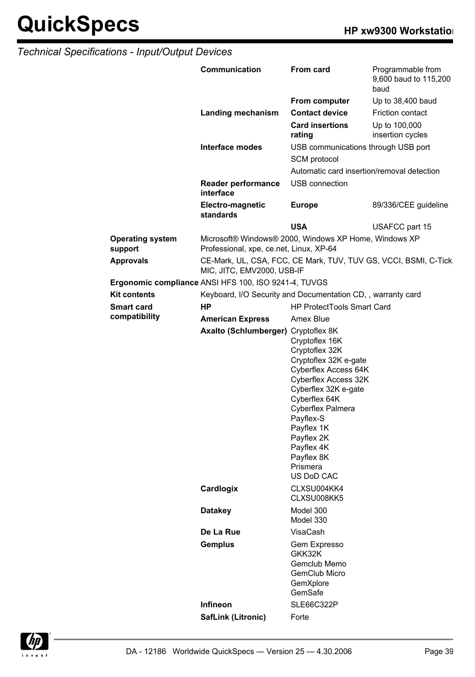 Quickspecs | HP XW9300 User Manual | Page 39 / 75