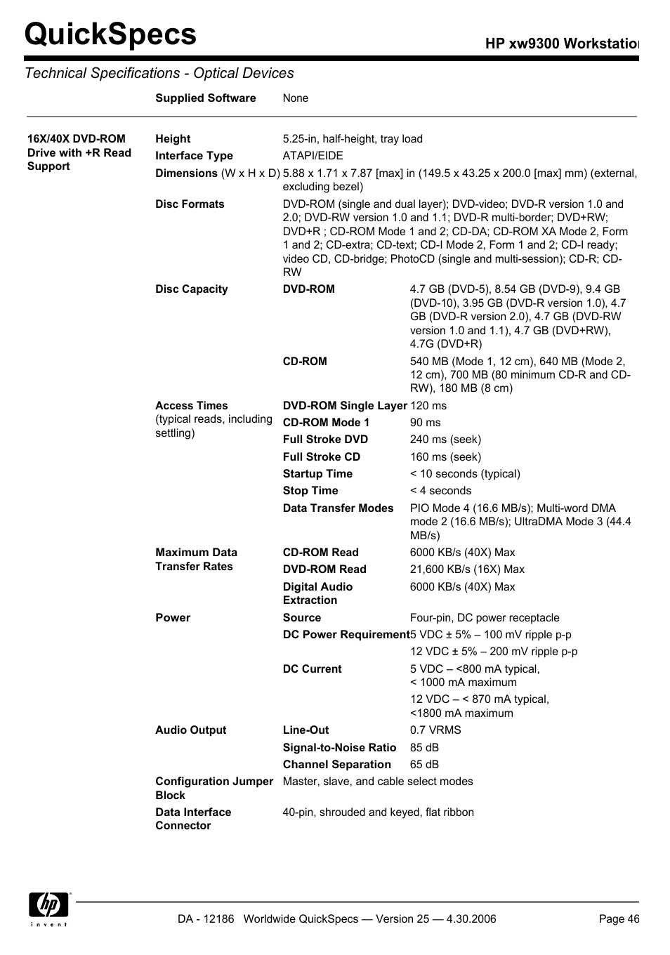Quickspecs | HP XW9300 User Manual | Page 46 / 75