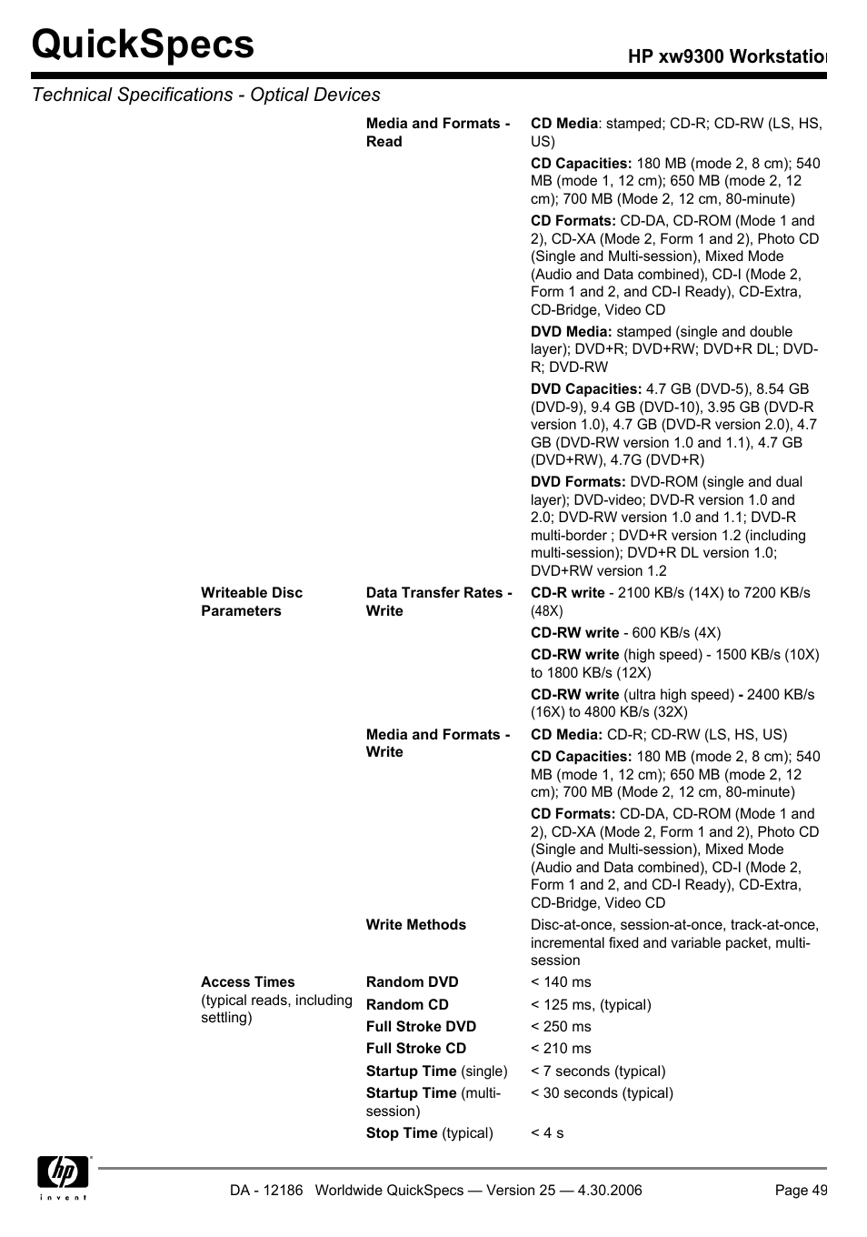 Quickspecs | HP XW9300 User Manual | Page 49 / 75