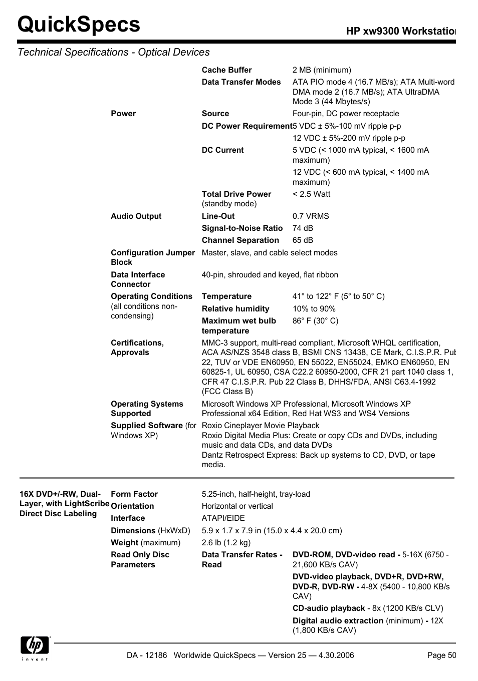 Quickspecs | HP XW9300 User Manual | Page 50 / 75