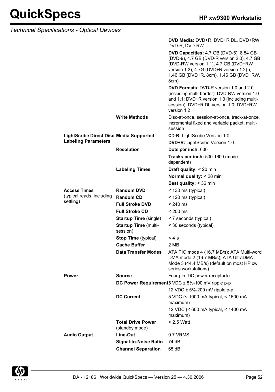 Quickspecs | HP XW9300 User Manual | Page 52 / 75