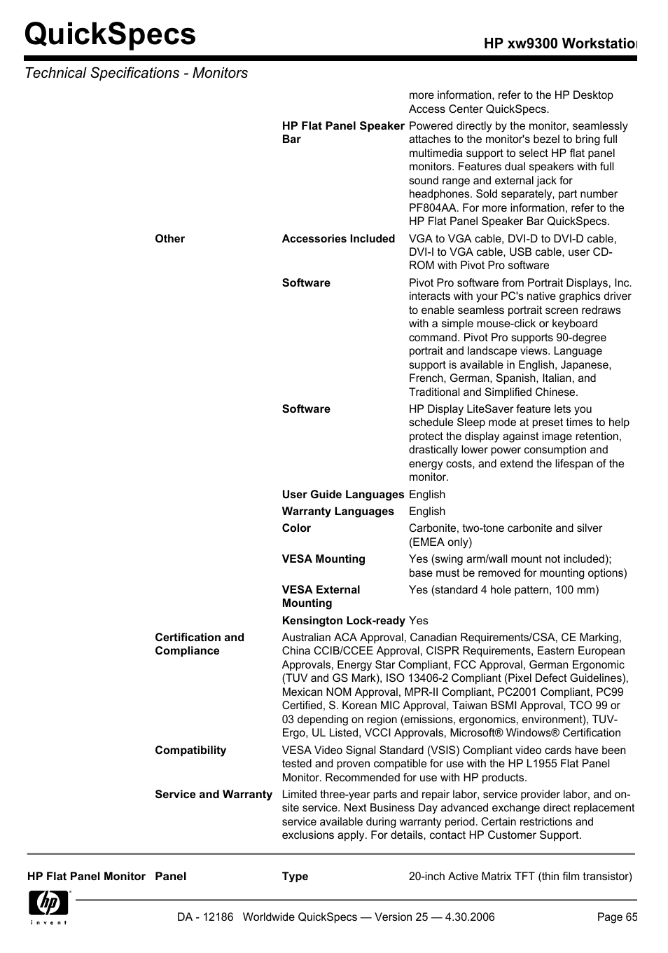 Quickspecs | HP XW9300 User Manual | Page 65 / 75