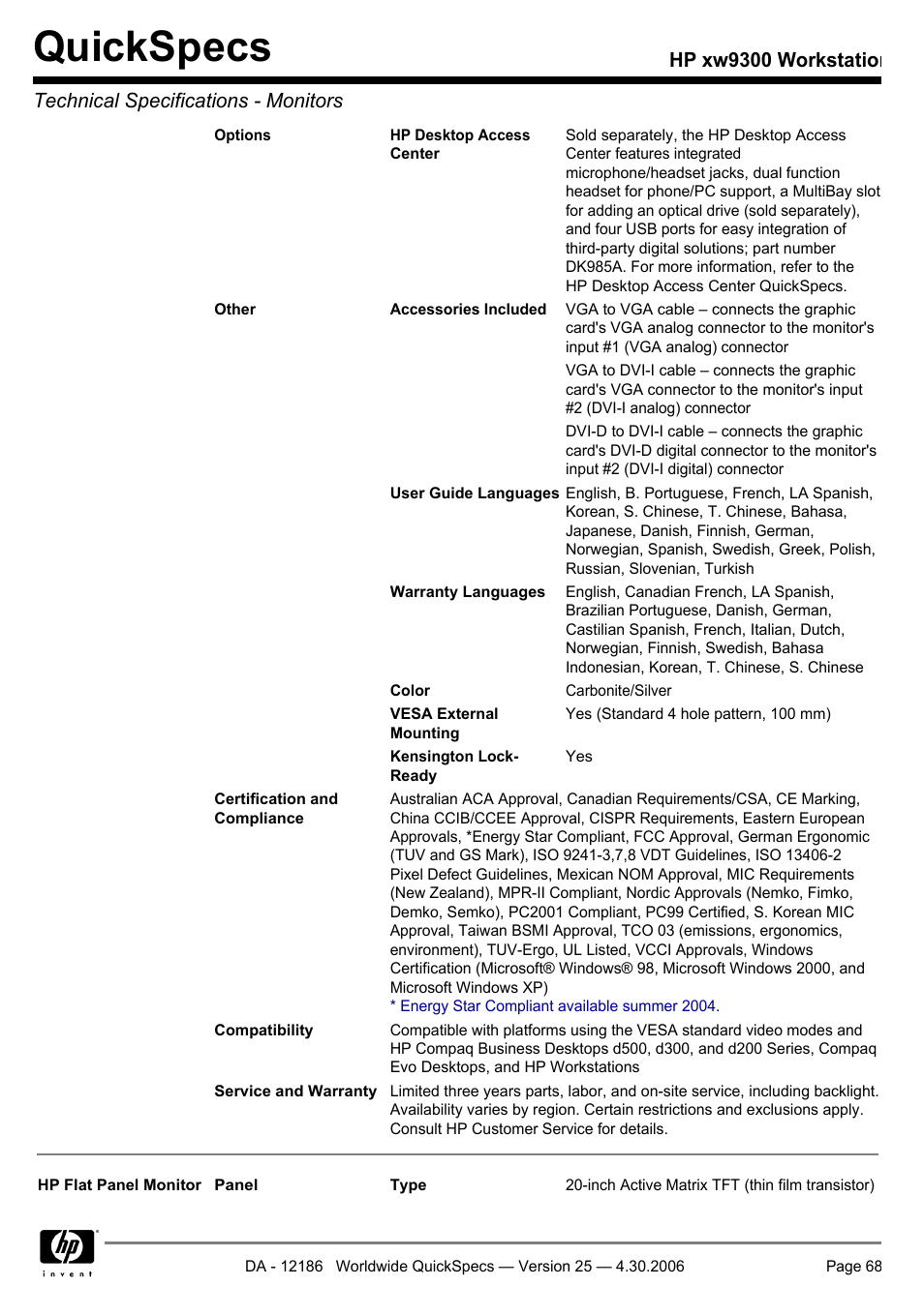 Quickspecs | HP XW9300 User Manual | Page 68 / 75