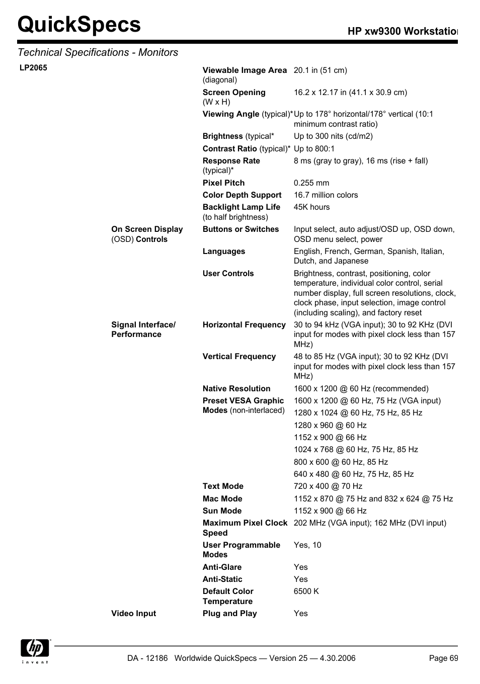 Quickspecs | HP XW9300 User Manual | Page 69 / 75