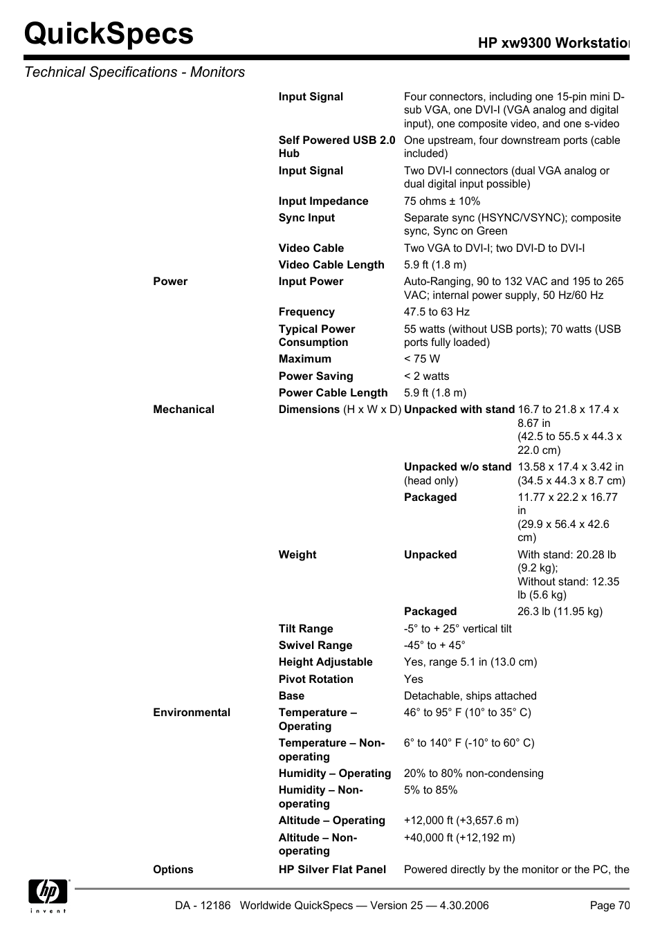 Quickspecs | HP XW9300 User Manual | Page 70 / 75