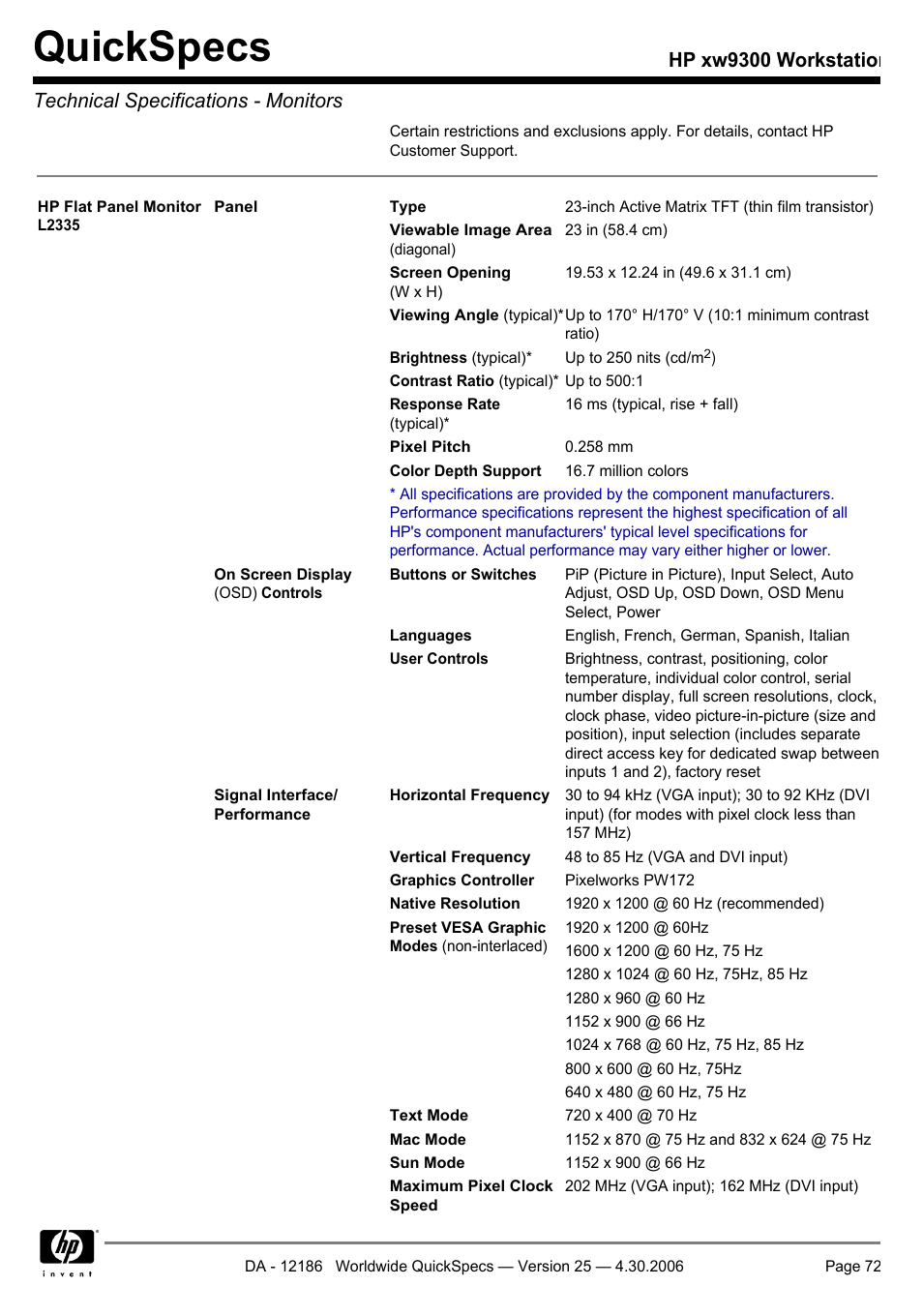 Quickspecs | HP XW9300 User Manual | Page 72 / 75