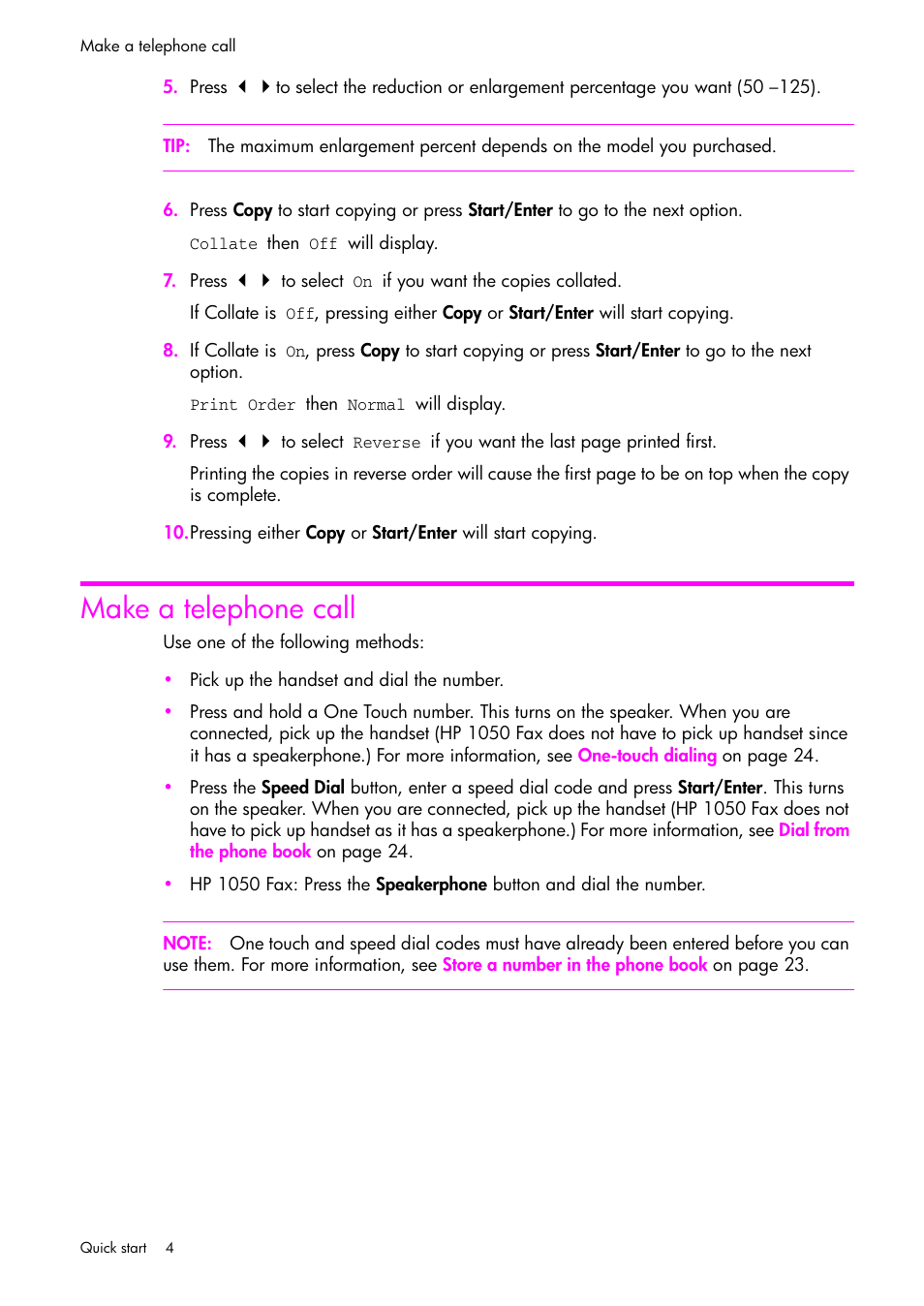 Make a telephone call | HP 1040 User Manual | Page 10 / 94