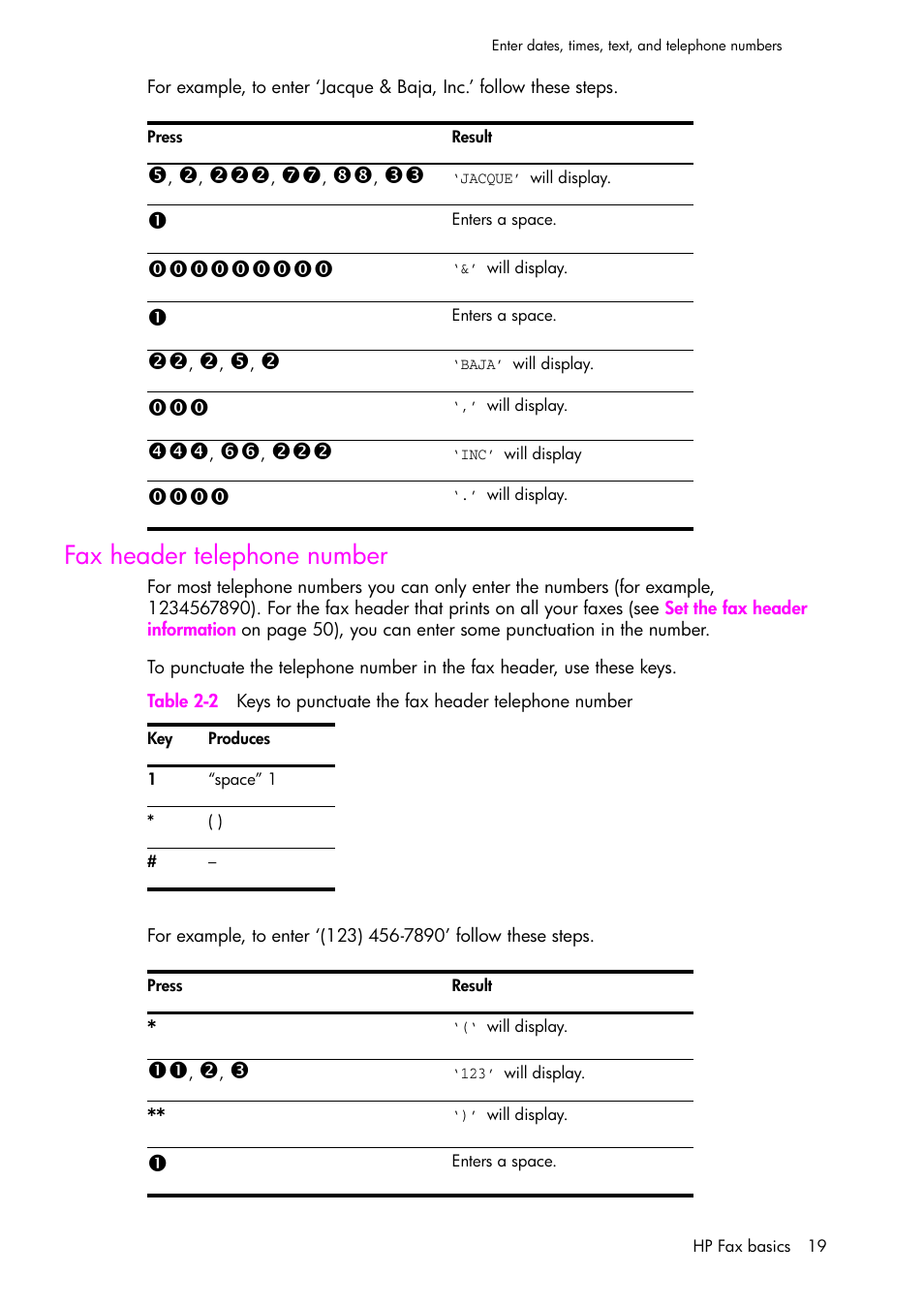 Fax header telephone number | HP 1040 User Manual | Page 25 / 94