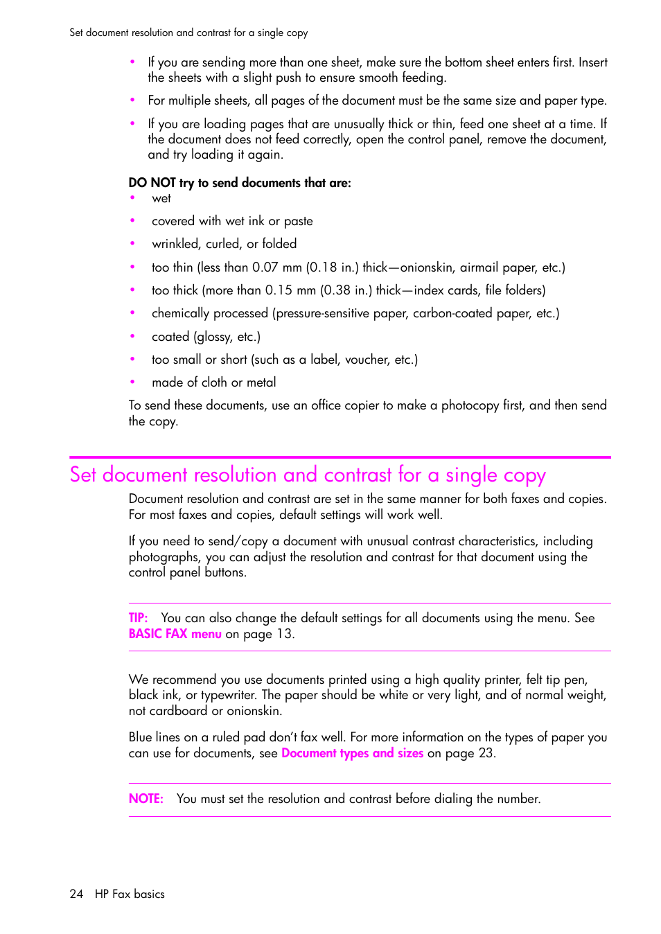 Do not try to send documents that are | HP 1040 User Manual | Page 30 / 94