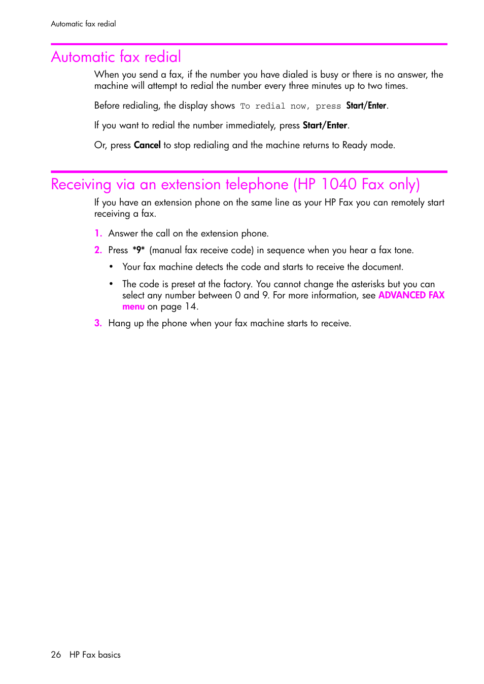 Automatic fax redial | HP 1040 User Manual | Page 32 / 94