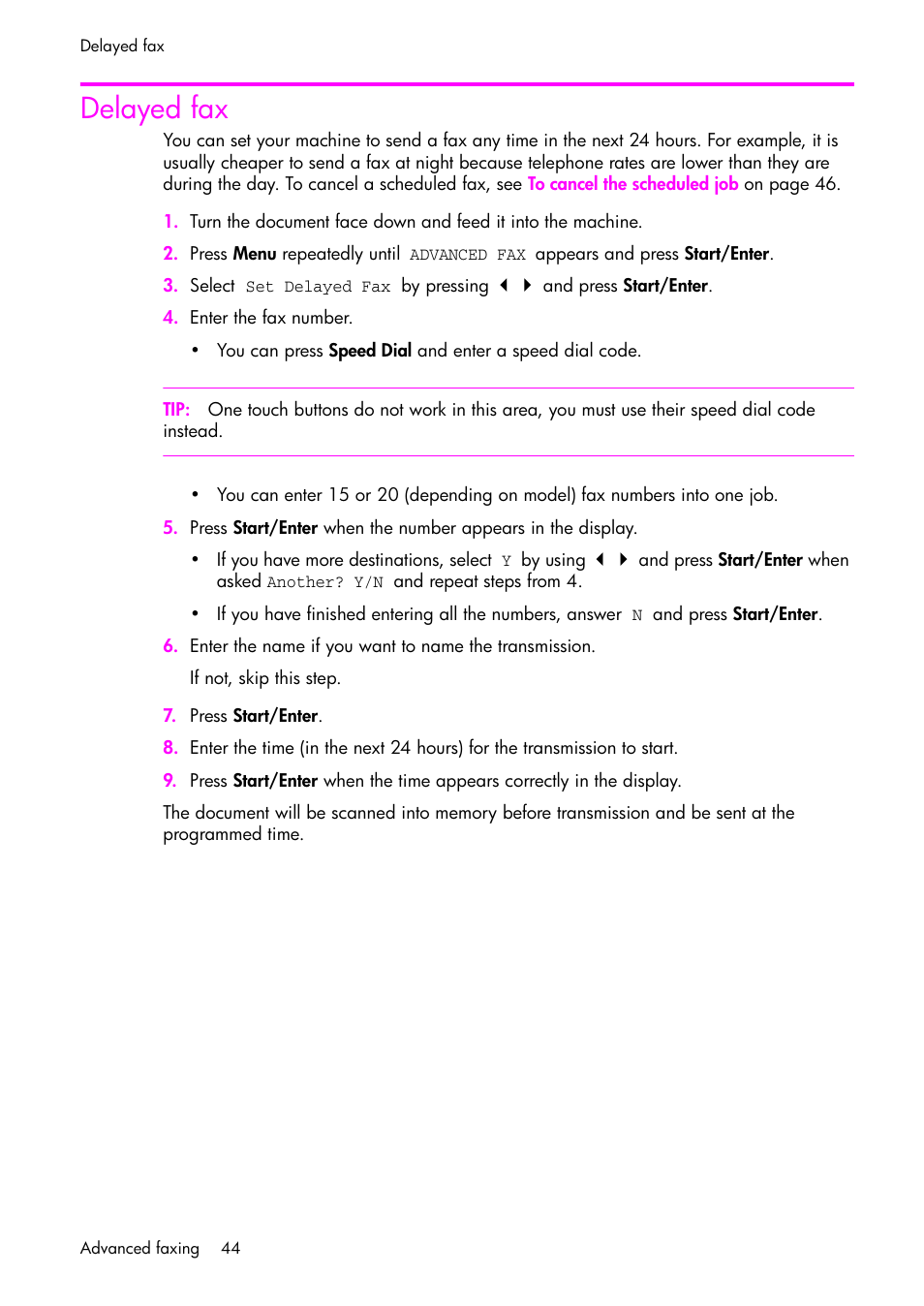 Delayed fax | HP 1040 User Manual | Page 50 / 94