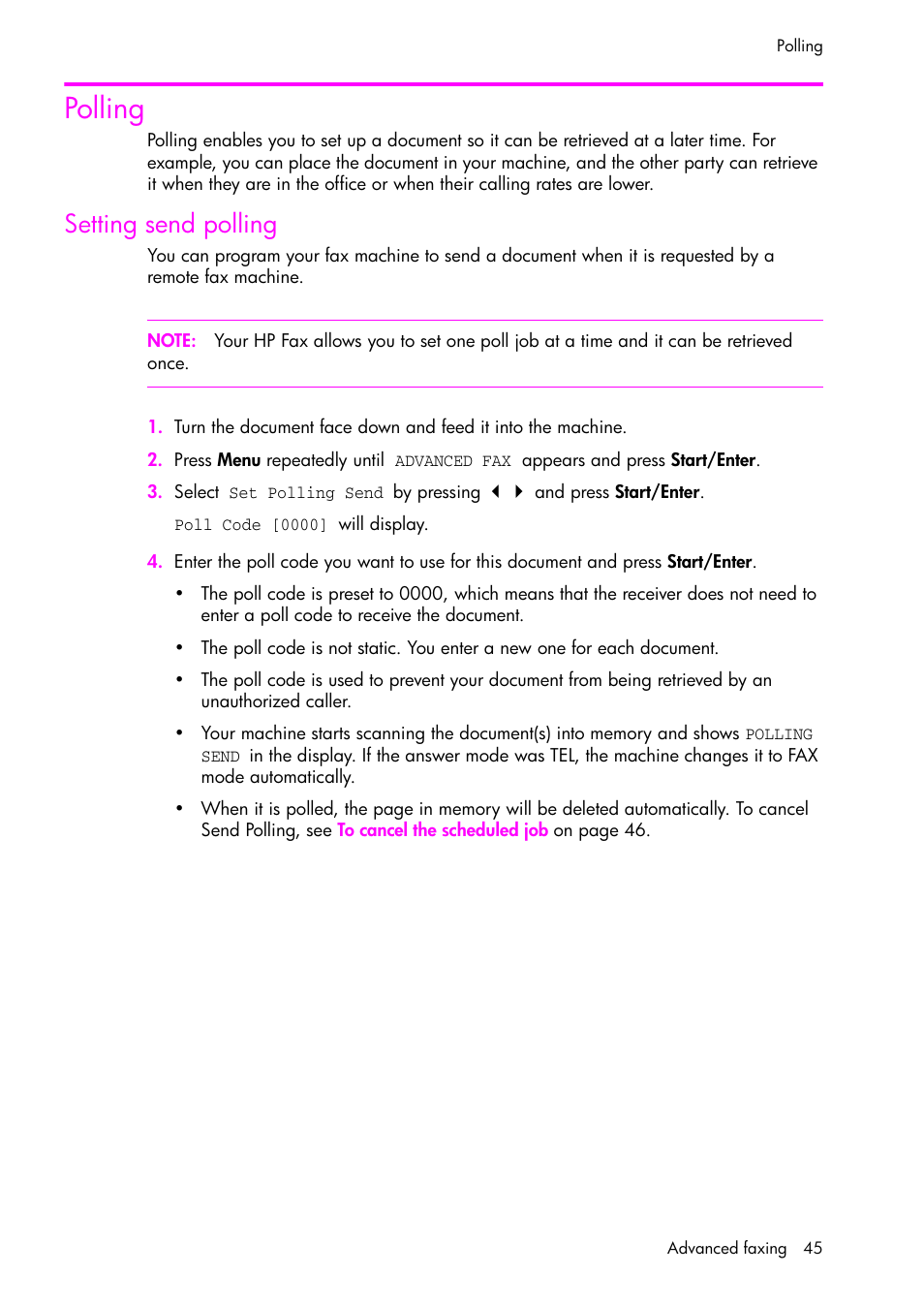 Polling, Setting send polling | HP 1040 User Manual | Page 51 / 94