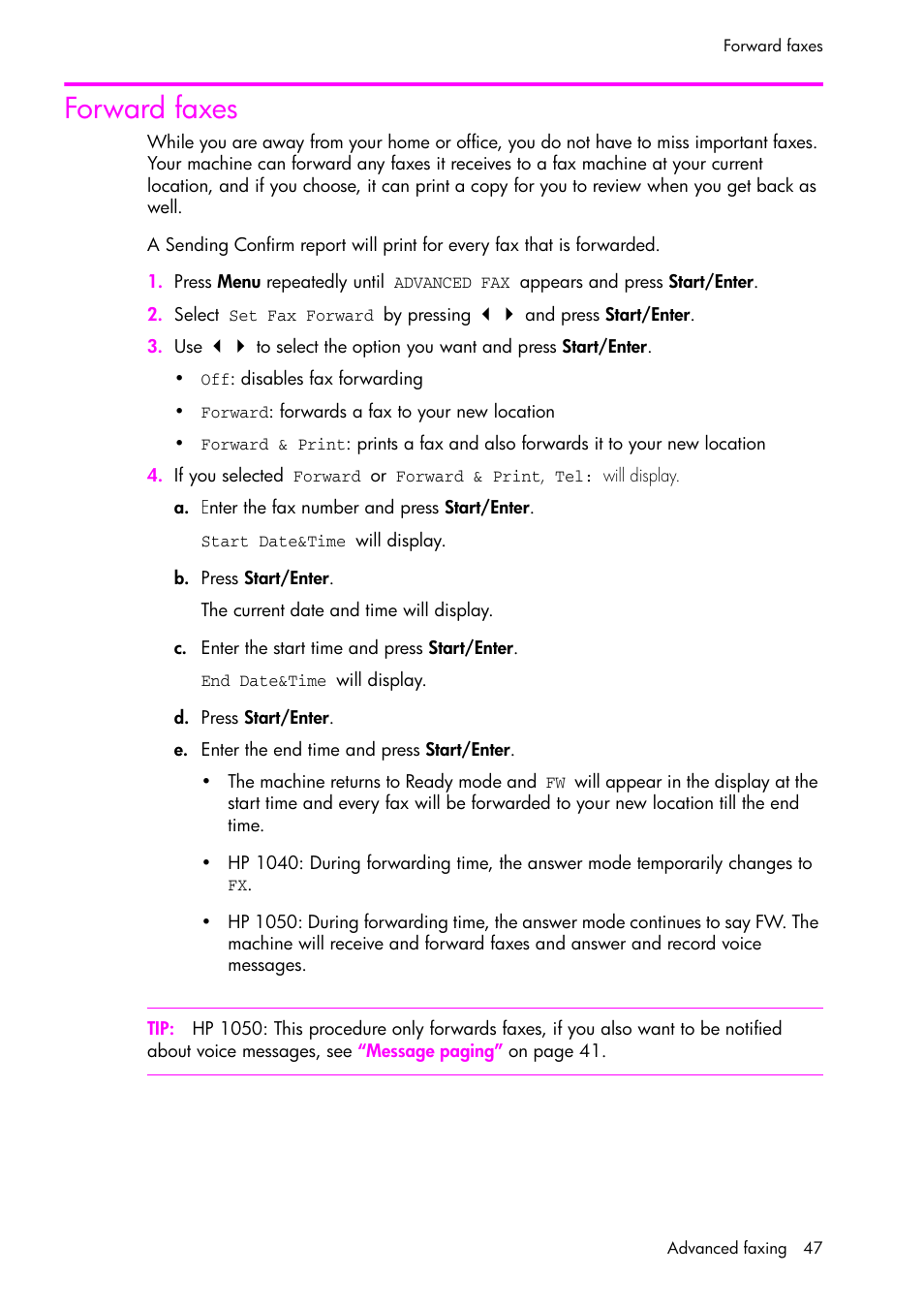 Forward faxes | HP 1040 User Manual | Page 53 / 94