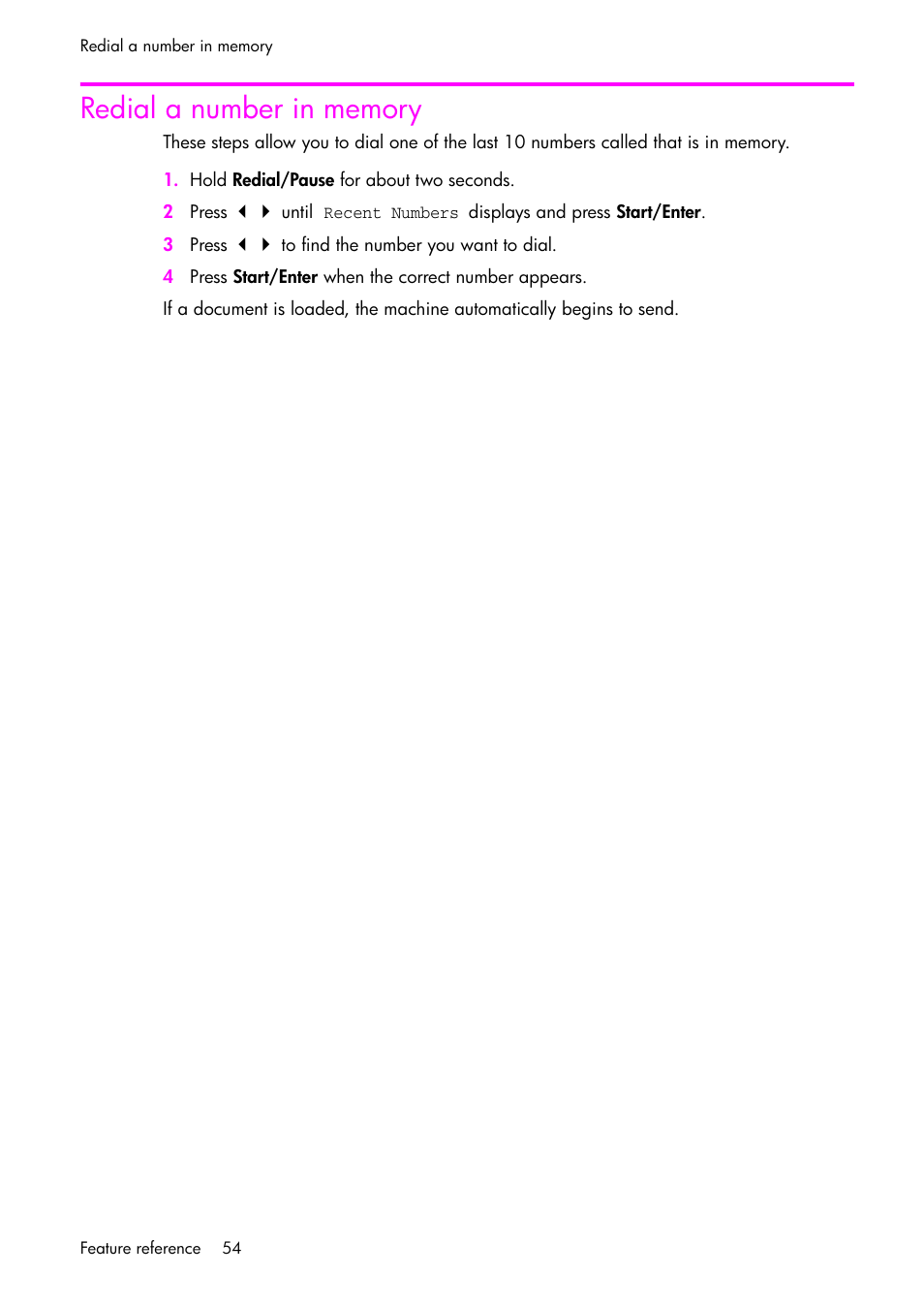 Redial a number in memory | HP 1040 User Manual | Page 60 / 94