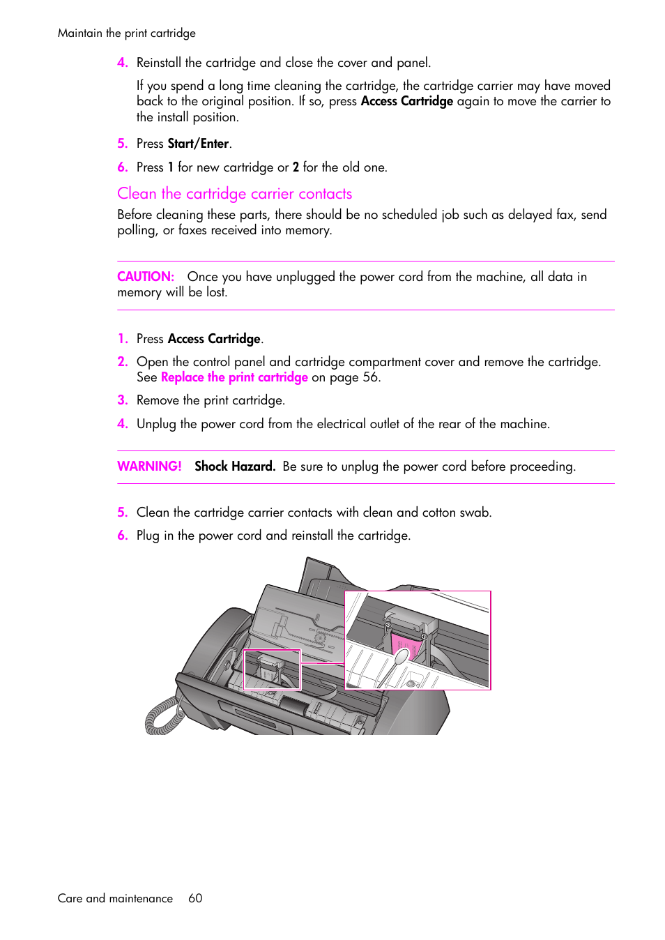 Clean the cartridge carrier contacts | HP 1040 User Manual | Page 66 / 94