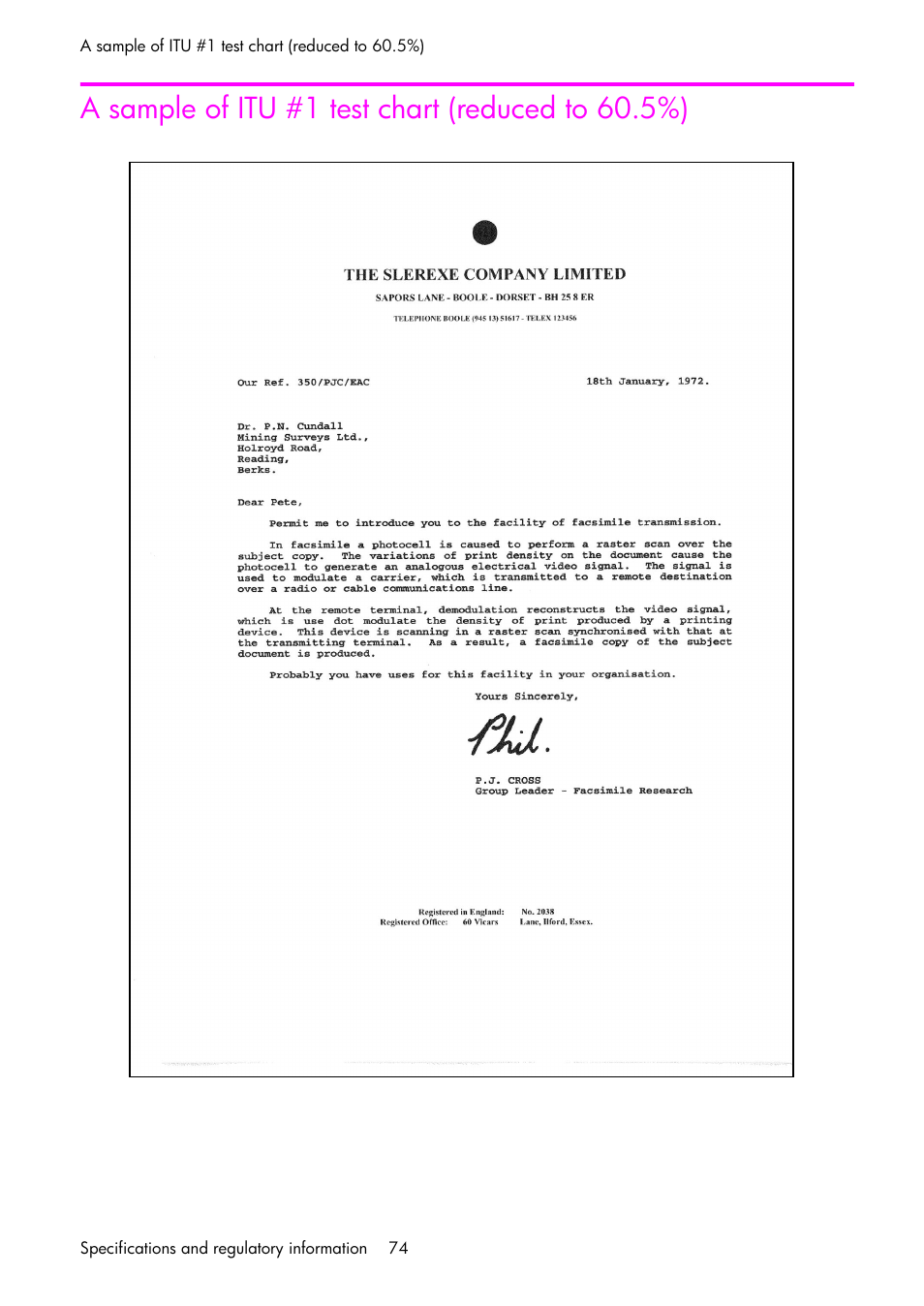 A sample of itu #1 test chart (reduced to 60.5%) | HP 1040 User Manual | Page 80 / 94