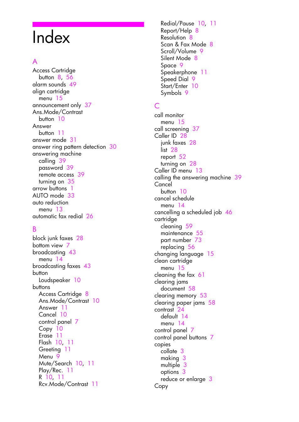 Index | HP 1040 User Manual | Page 89 / 94