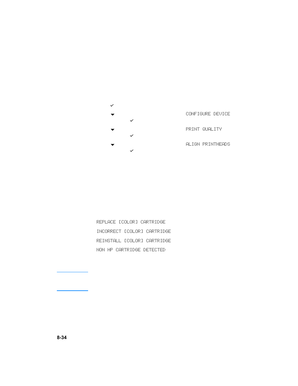 Aligning the printheads, Replacing ink cartridges and printheads, Replacing ink cartridges | Aligning the printheads -34, Replacing ink cartridges and printheads -34, Replacing ink cartridges -34 | HP 3000dtn User Manual | Page 134 / 198